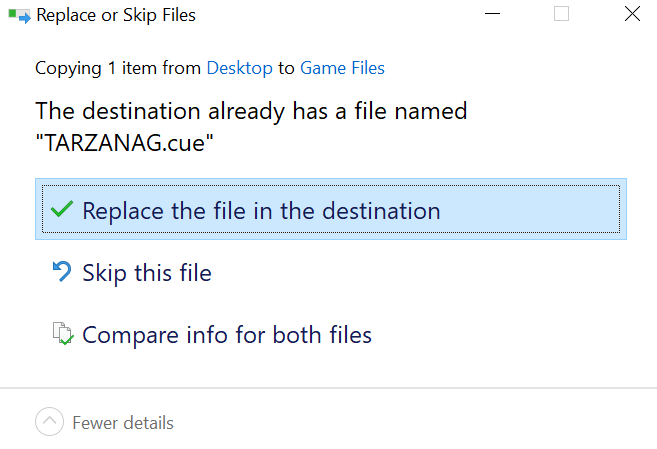 Replace the file in the destination